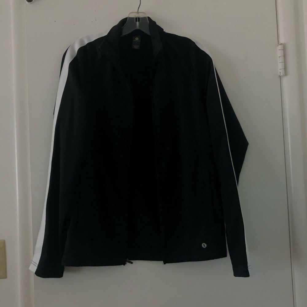 Sleek Athletic Jacket Black w White stripe